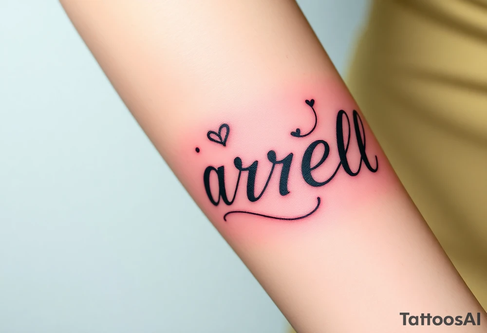 neon colors, 1 inch font, "Darrell" with lots of whimsical background tattoo idea