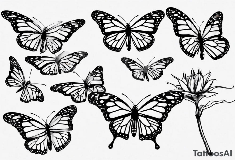 realistic monarch butterfly simple black outline landed on a twig tattoo idea