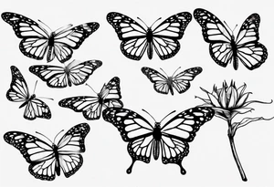 realistic monarch butterfly simple black outline landed on a twig tattoo idea