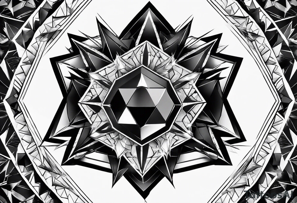 heart diamond black hexagon with spikes on top and destroyed tattoo idea