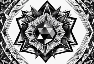 heart diamond black hexagon with spikes on top and destroyed tattoo idea