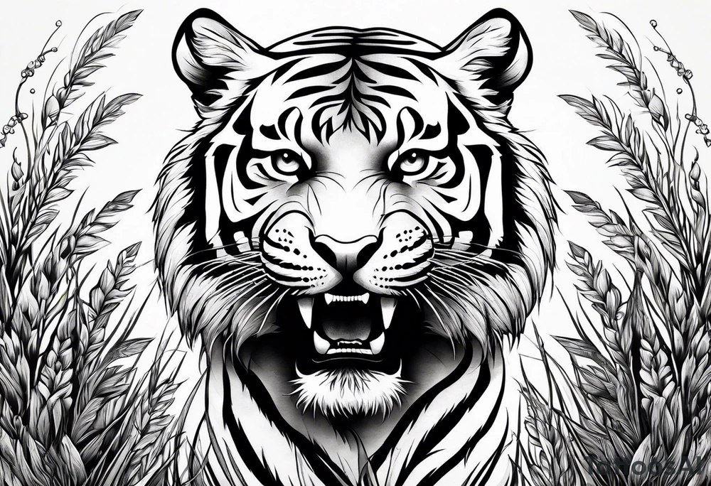 Tiger in the grass, staring ahead tattoo idea