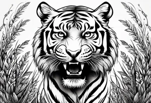 Tiger in the grass, staring ahead tattoo idea