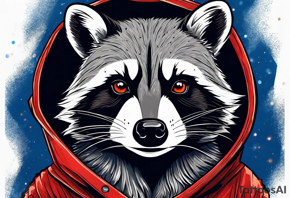 raccoon wearing a Superman hoodie tattoo idea