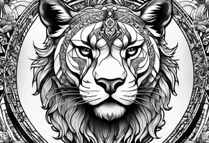 Brain in sagittal section and angry cougar inside hourglass tattoo idea