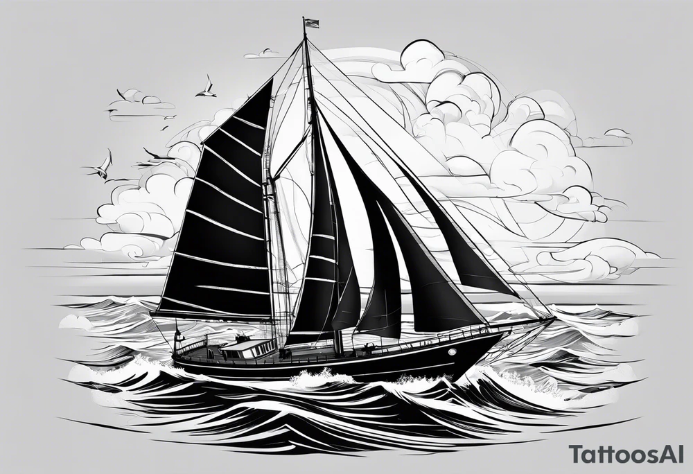 phare maritime dans un bateau a voiles vu du devant. tattoo idea