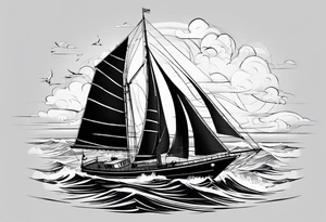 phare maritime dans un bateau a voiles vu du devant. tattoo idea