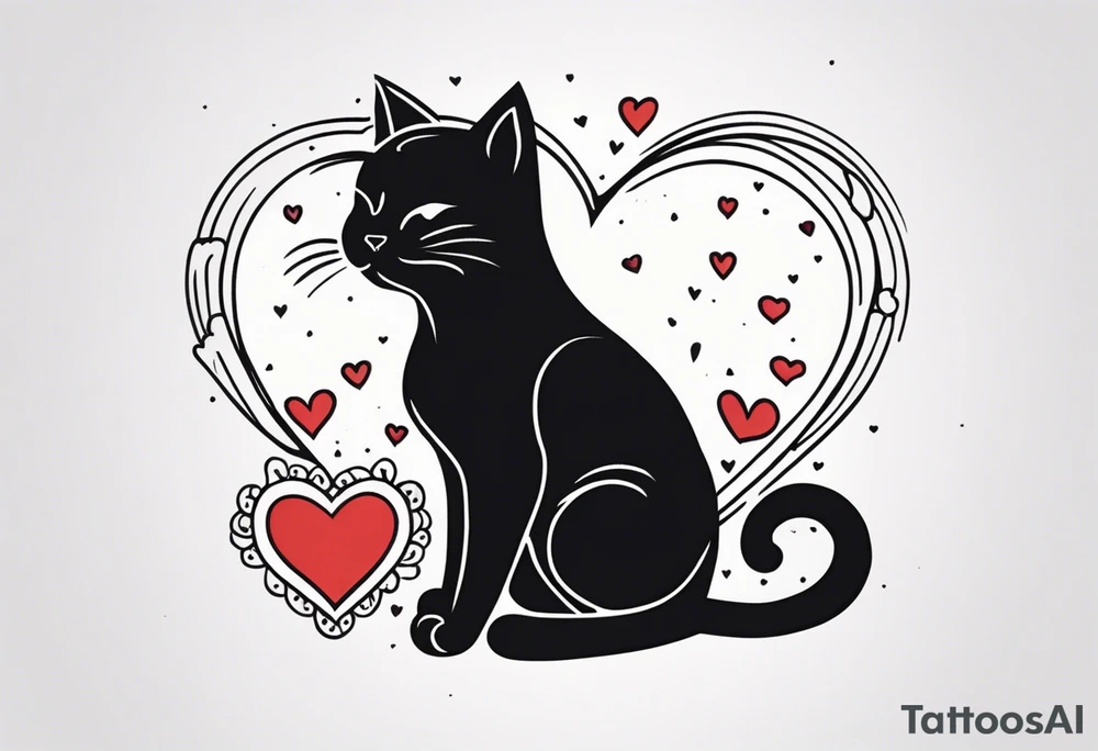 Cat and hearts tattoo idea