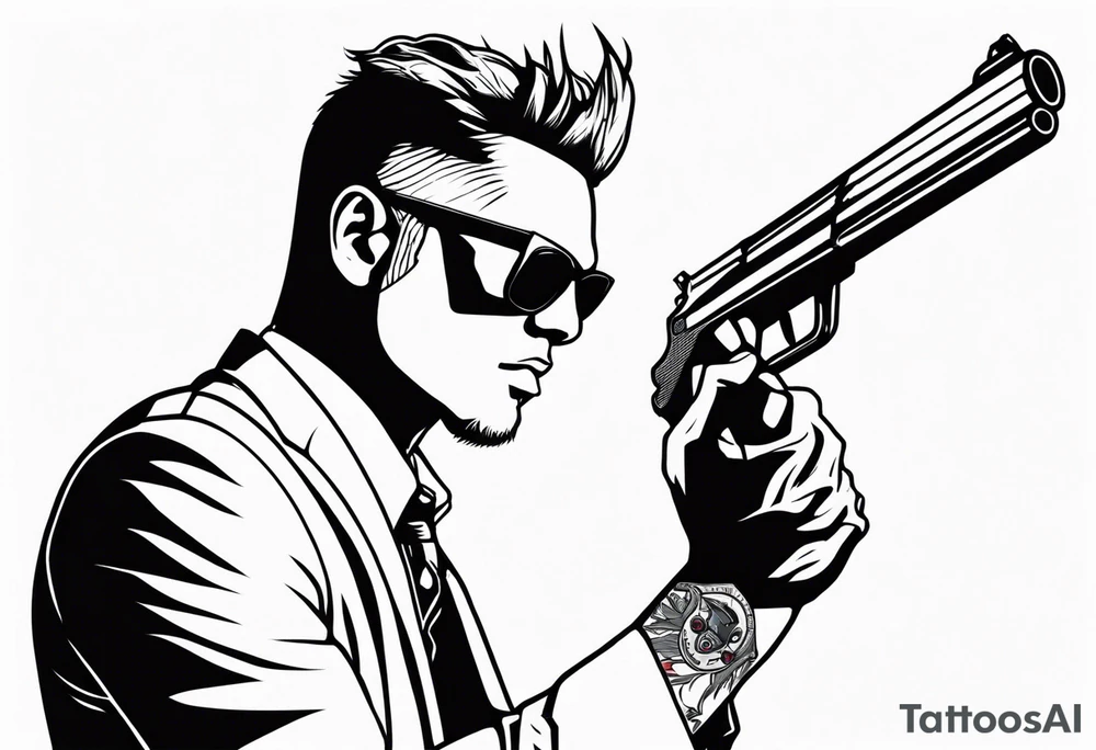 capricorn man with sunglasses and gun tattoo idea