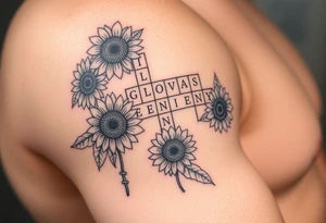 Crossword puzzle with sunflowers with names Gloria, ariel, herbert, camila, kenny tattoo idea