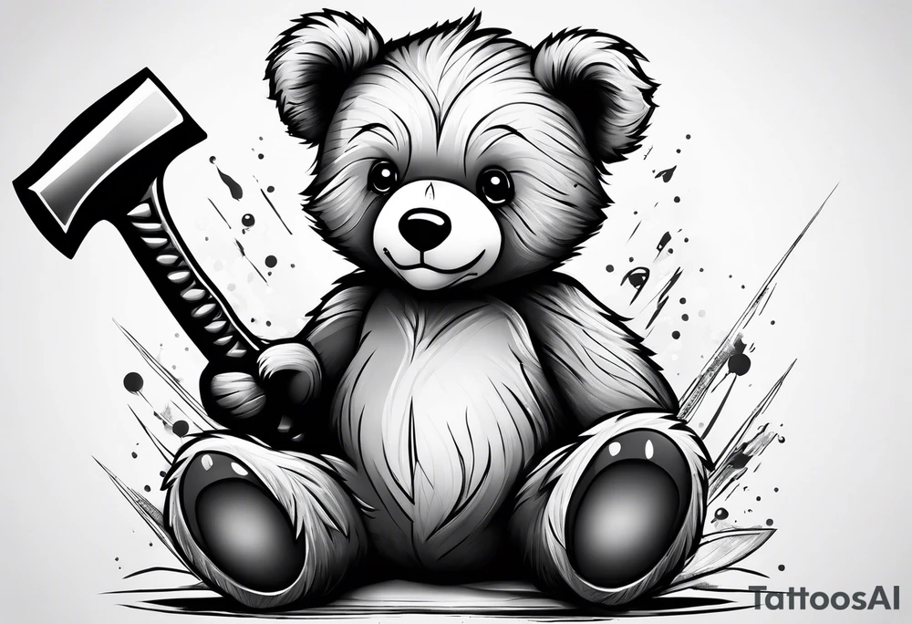 cute teddy bear with hammer tattoo idea