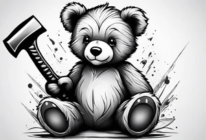cute teddy bear with hammer tattoo idea