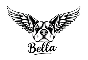 Dog print with angel wings and the name Bella tattoo idea