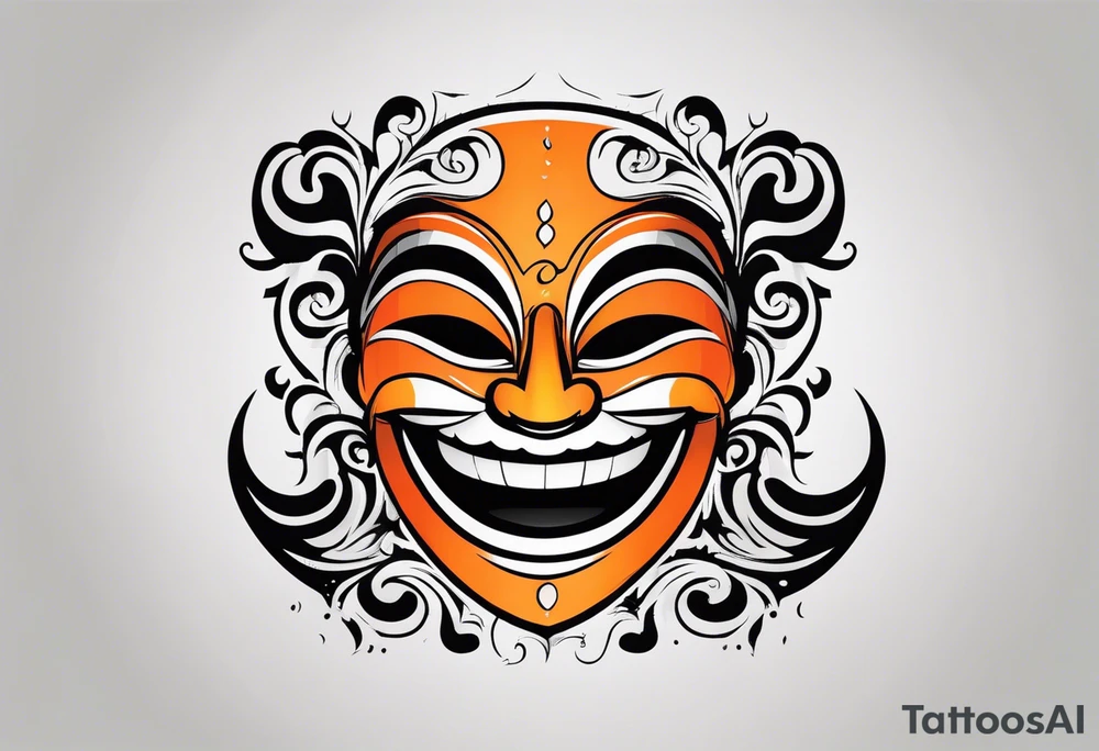 Laughing mask that is orange and black simplistic tattoo idea