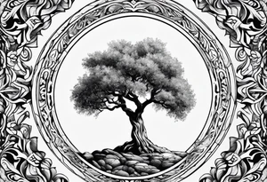 an olive tree inside a psychedelic circle tattoo idea