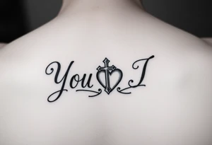 You and I together with a cross and a heart integrated into the design tattoo idea