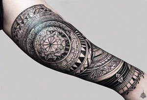 Mix match geometric full leg sleeve male tattoo idea