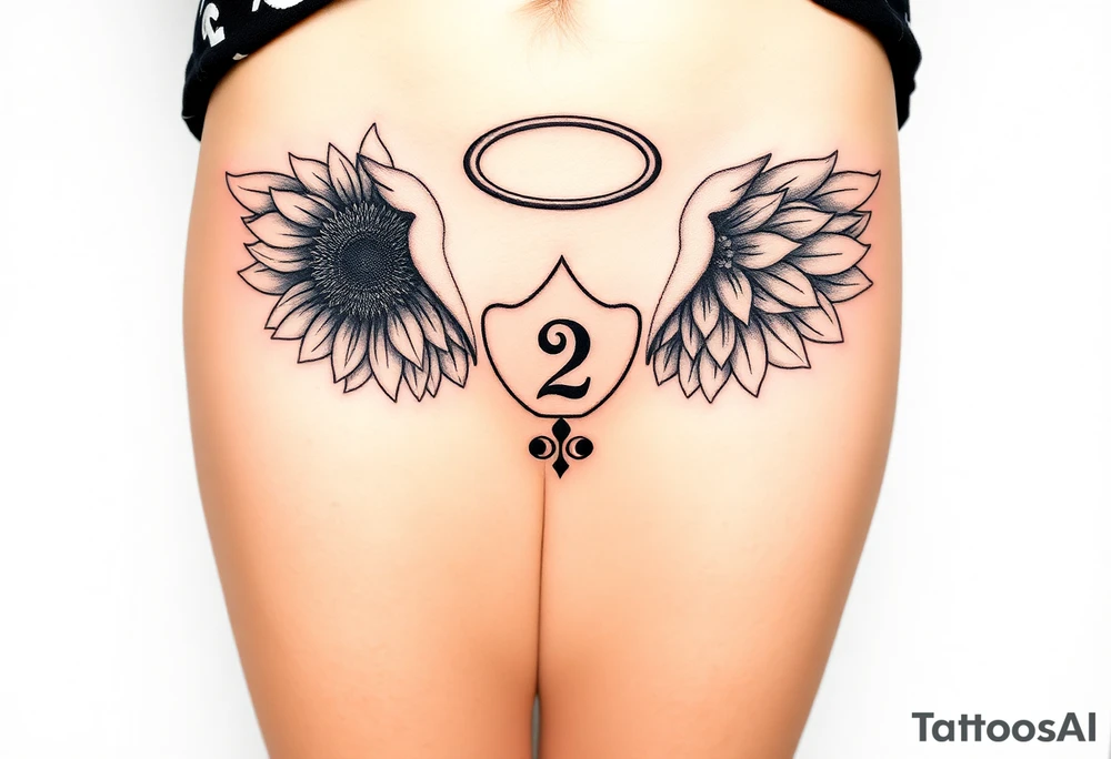 sunflower, wings, or halo with a 2 of clubs tattoo idea