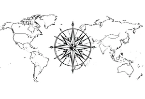 antique compass rose overlaid on weathered world map with sailing ships tattoo idea