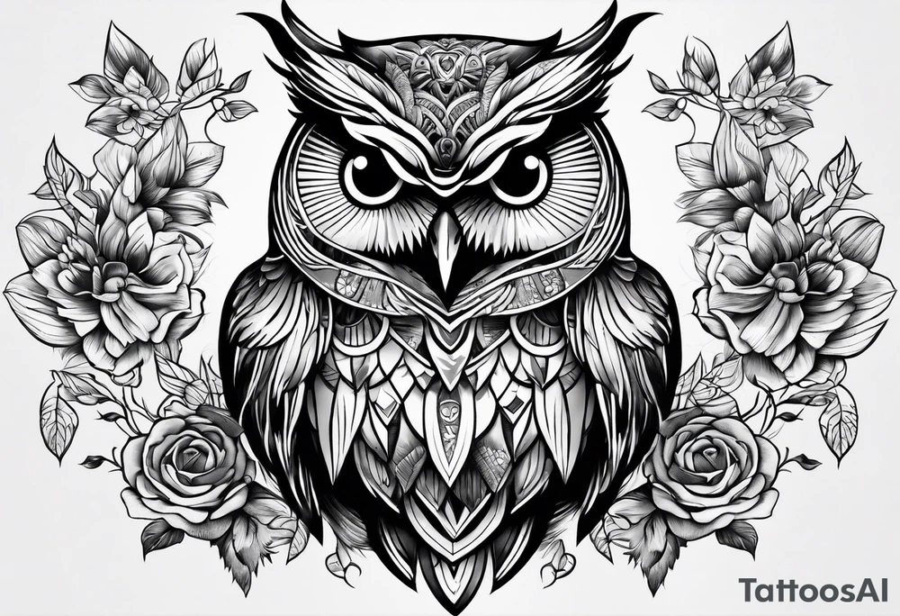 Owl on left chest tattoo idea