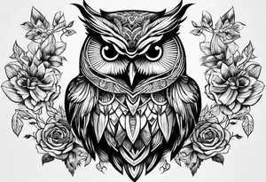 Owl on left chest tattoo idea