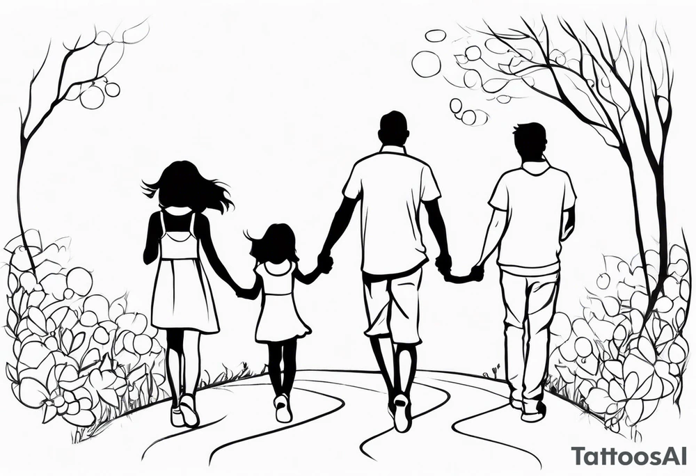 Three Little girls and dad and holding hands tattoo idea
