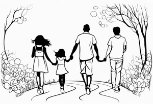 Three  Little girls and  dad and holding hands tattoo idea