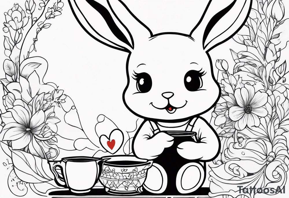 Side view outline of bunny with heart and honey pot minimalistic tattoo tattoo idea