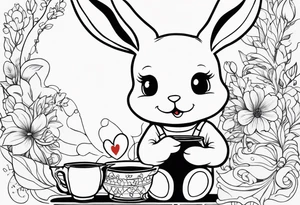 Side view outline of bunny with heart and honey pot minimalistic tattoo tattoo idea