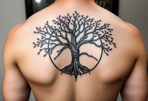 tree of life with circle. names Jai , Phoebe, Imogen, Matilda in the circle tattoo idea