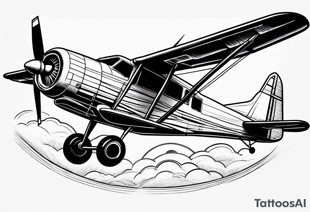 sketch of adventure plane in perspective from the bottom tattoo idea