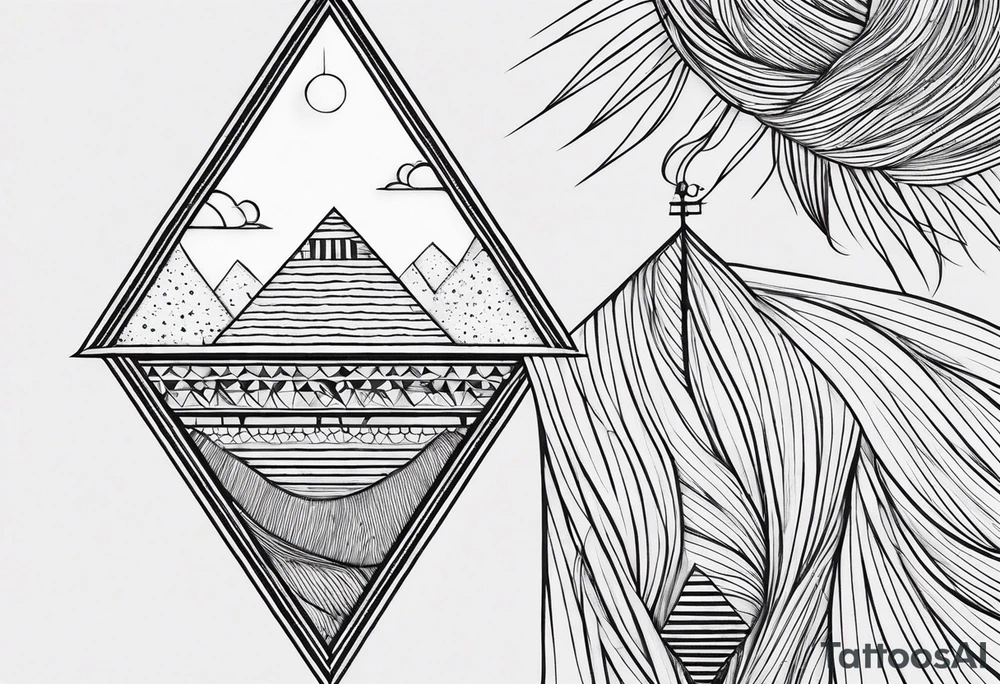 Un triangulo con una persona al medio, estilo de dibujo con lineas en blanco y negro mas simple solo lineas y una persona muy pequeña tattoo idea