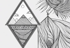 Un triangulo con una persona al medio, estilo de dibujo con lineas en blanco y negro mas simple solo lineas y una persona muy pequeña tattoo idea