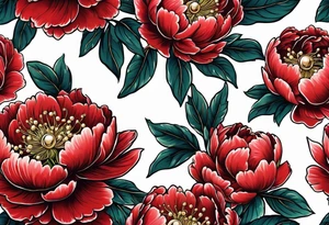 Red peony with a pearl necklace and a rabbit tattoo idea