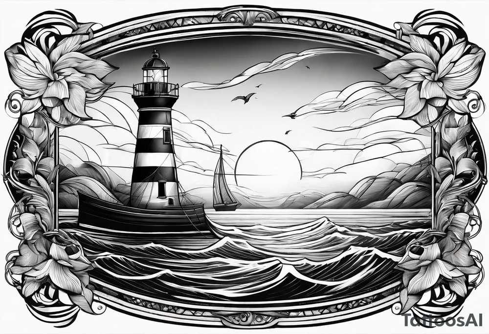 sailboat sail in the shape of a maritime lighthouse. tattoo idea