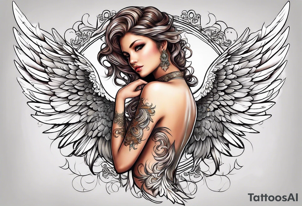 beautiful angel wings with filigree tattoo idea