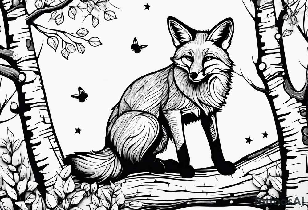 Fox in birch trees tattoo idea