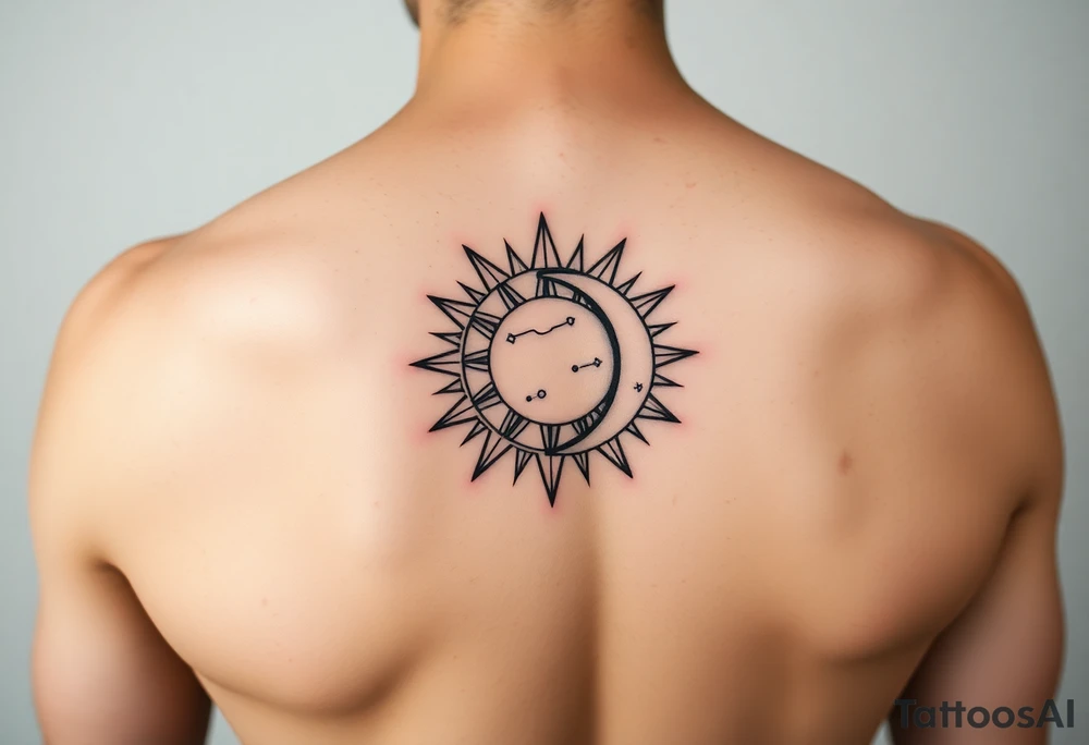 celestial sun and moon embrace with constellation patterns tattoo idea celestial sun and moon embrace with constellation patterns tattoo idea
