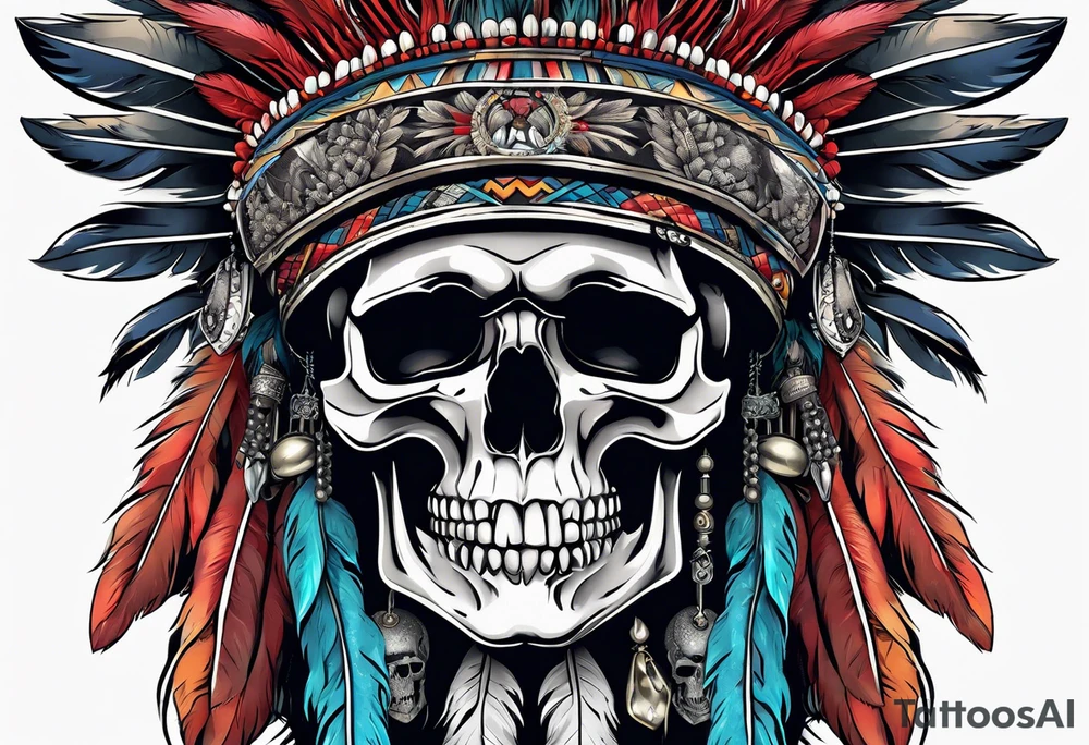 War chief bonnet with skull tattoo idea