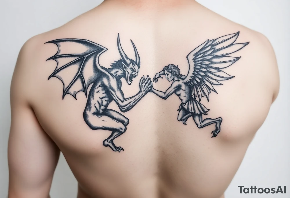 Demon vs angel fighting tattoo idea