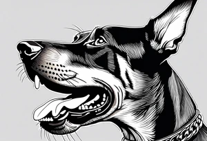 Doberman with open mouth biting
Wearing chain tattoo idea