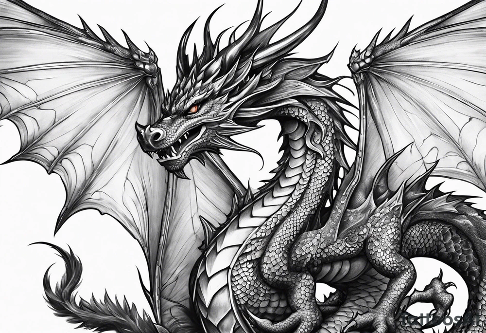 fairy wearing dragon armor and a dragon  flying tattoo idea