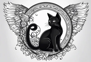 black cat with angel halo tattoo idea