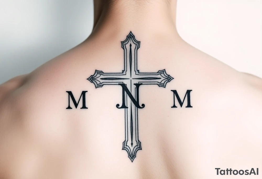 Church cross designed with the following initals: M, N, M, M, M, M. Being the N in the middle tattoo idea