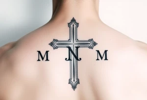 Church cross designed with the following initals: M, N, M, M, M, M. Being the N in the middle tattoo idea