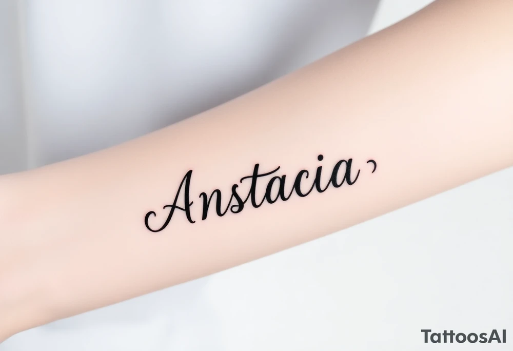 Anastacia in old English cursive font tattoo idea
