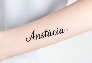 Anastacia in old English cursive font tattoo idea