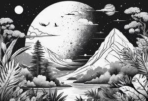 minimalistic jungle vs space with line tattoo idea