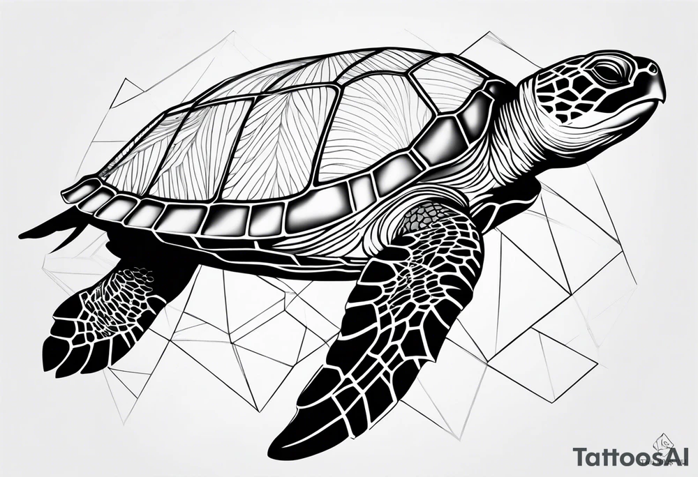 Full leg sleeve sea turtle geometric tattoo idea