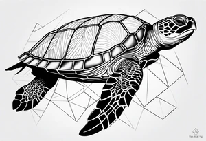 Full leg sleeve sea turtle geometric tattoo idea